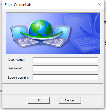 User name / Password 입력 후 사용 (Logon domain 입력하지 않음